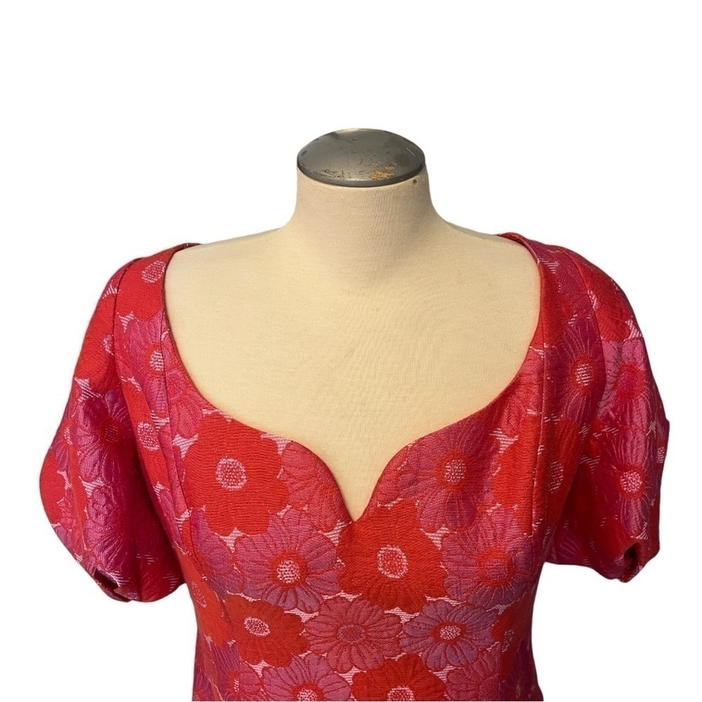 Trina Turk Devi Floral Puff-Sleeve Minidress in Red/Pink - Picture 3 of 15